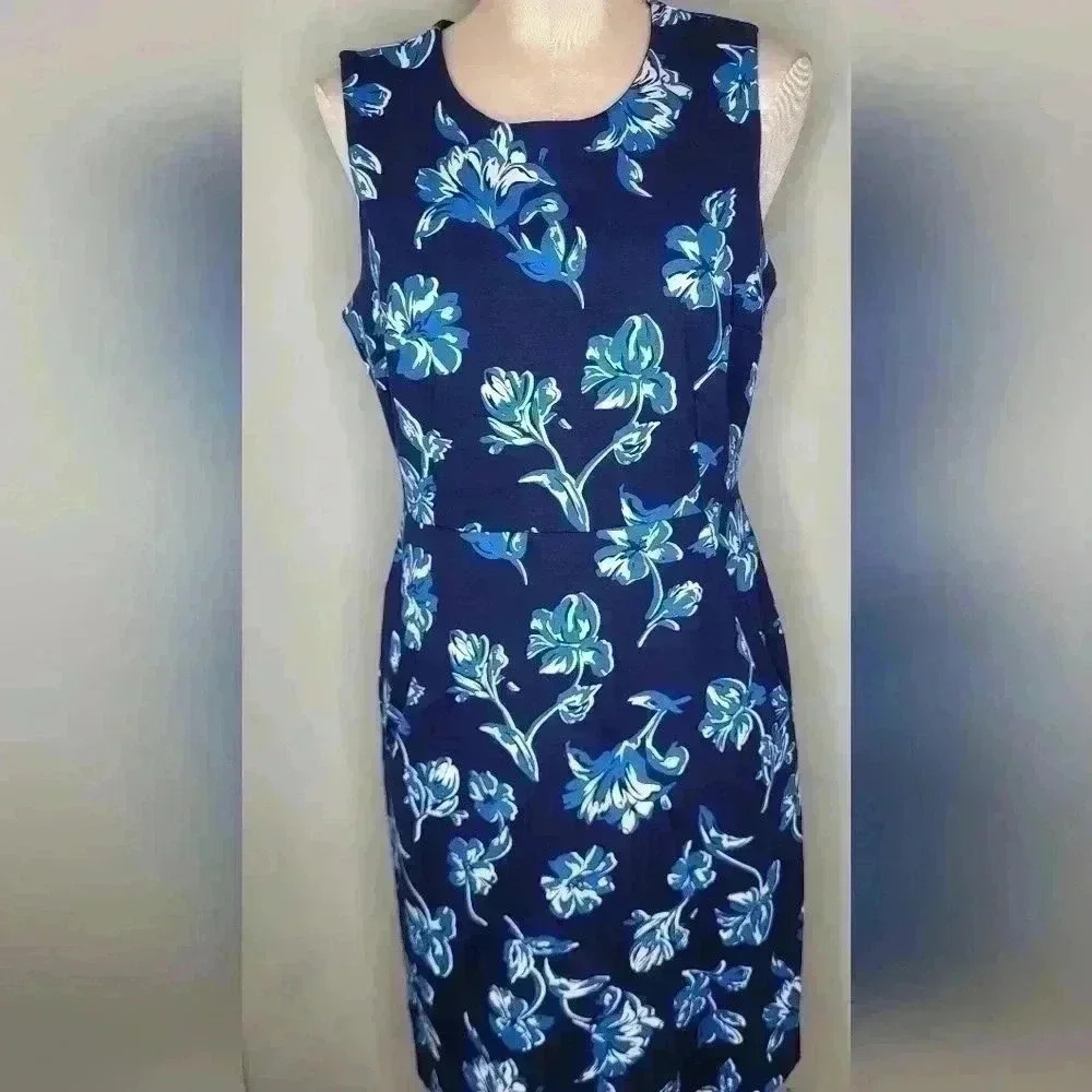 Lands End Women's Sleeveless Ponte Sheath Dress Deep Sea Floral New NWT Size 10